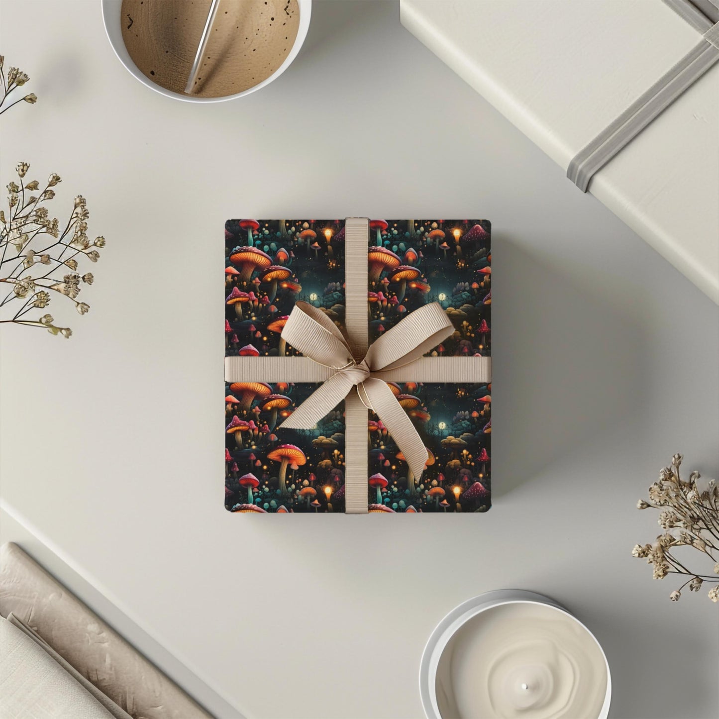 Enchanted Mushroom Wrapping Paper – Fantasy Forest Gift Wrap, Mystical Fungi Design, Available in Satin or Matte