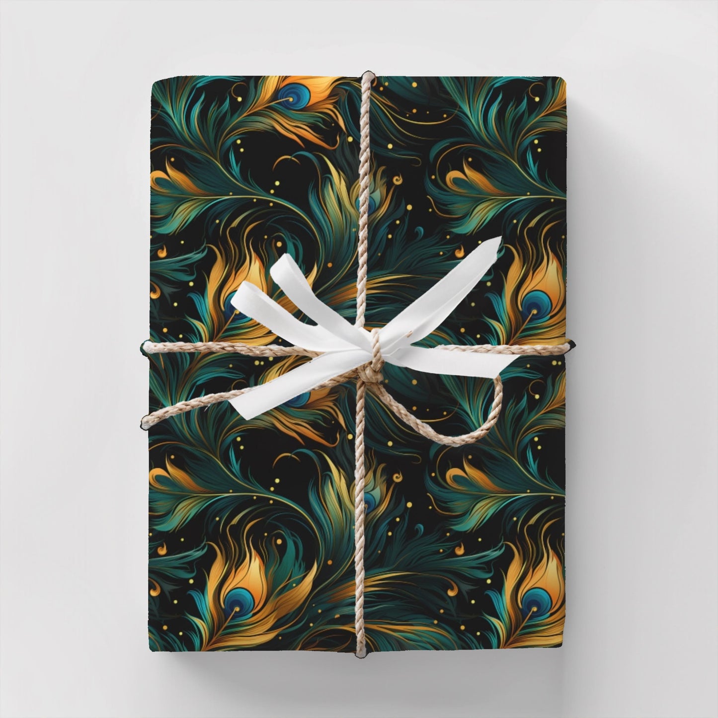 Elegant Peacock Feather Wrapping Paper – Luxurious Gift Wrap, Art Nouveau Inspired, Satin or Matte Finish