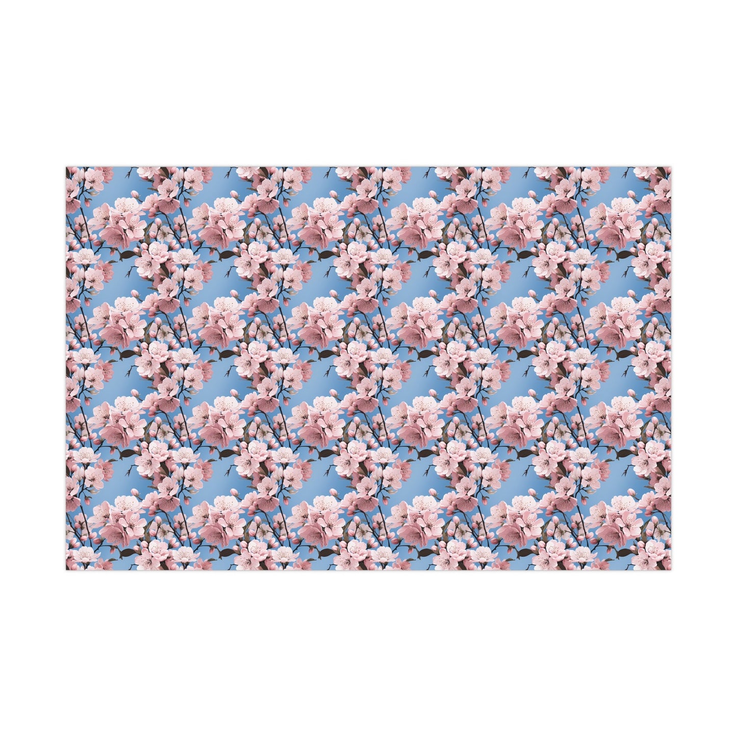 Cherry Blossom Wrapping Paper – Soft Floral Gift Wrap, Spring Sakura Design, Pastel Blue Background, Satin or Matte