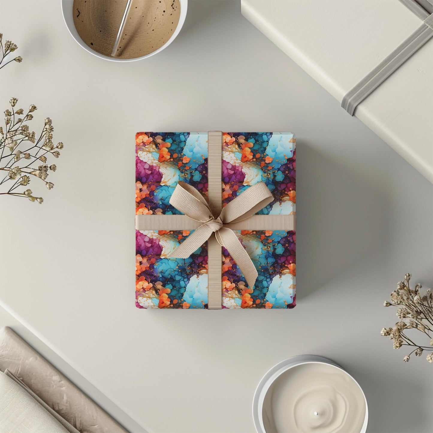 Alcohol Ink Wrapping Paper – Abstract Color Splash Gift Wrap, Vibrant Modern Art Design, Satin or Matte Finish