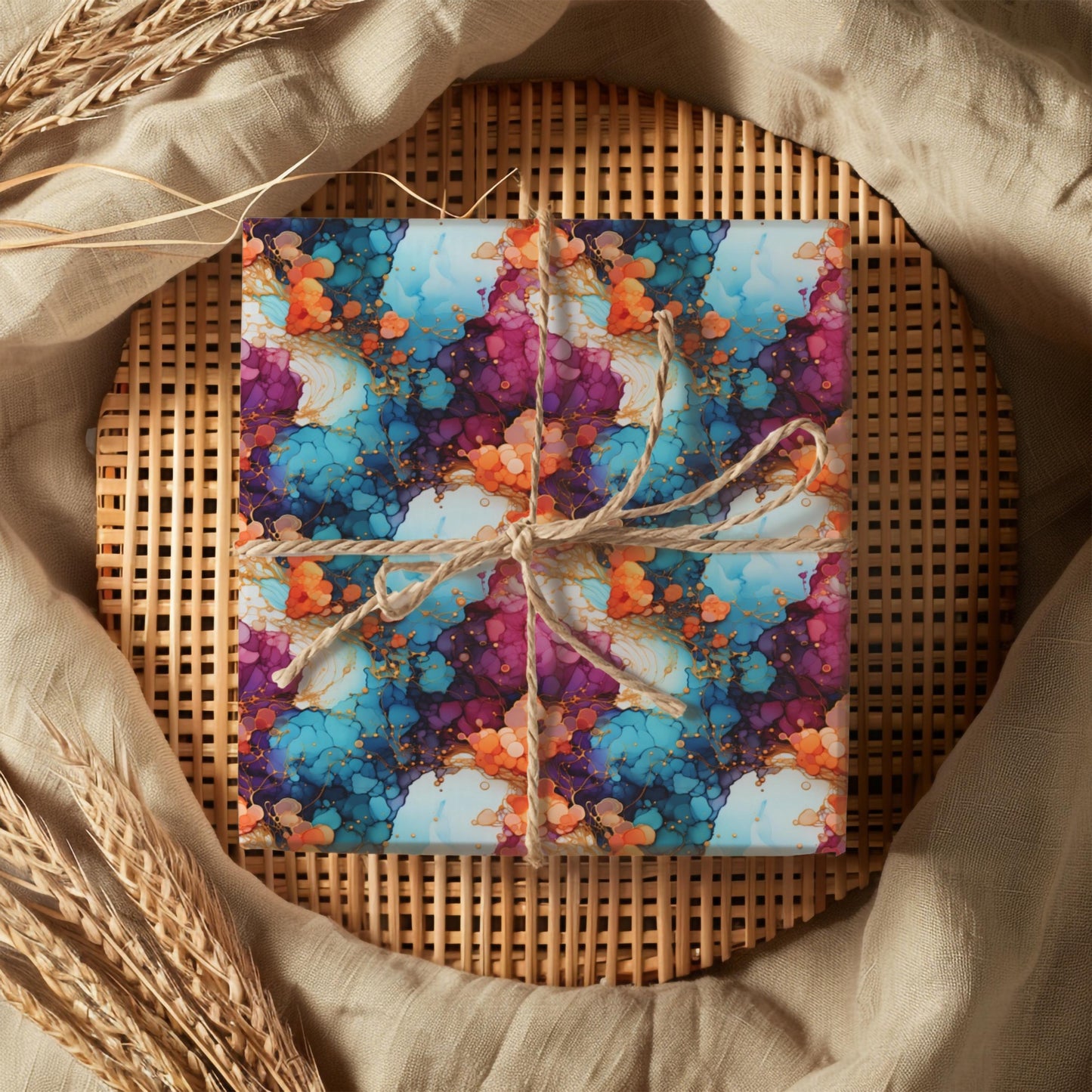 Alcohol Ink Wrapping Paper – Abstract Color Splash Gift Wrap, Vibrant Modern Art Design, Satin or Matte Finish
