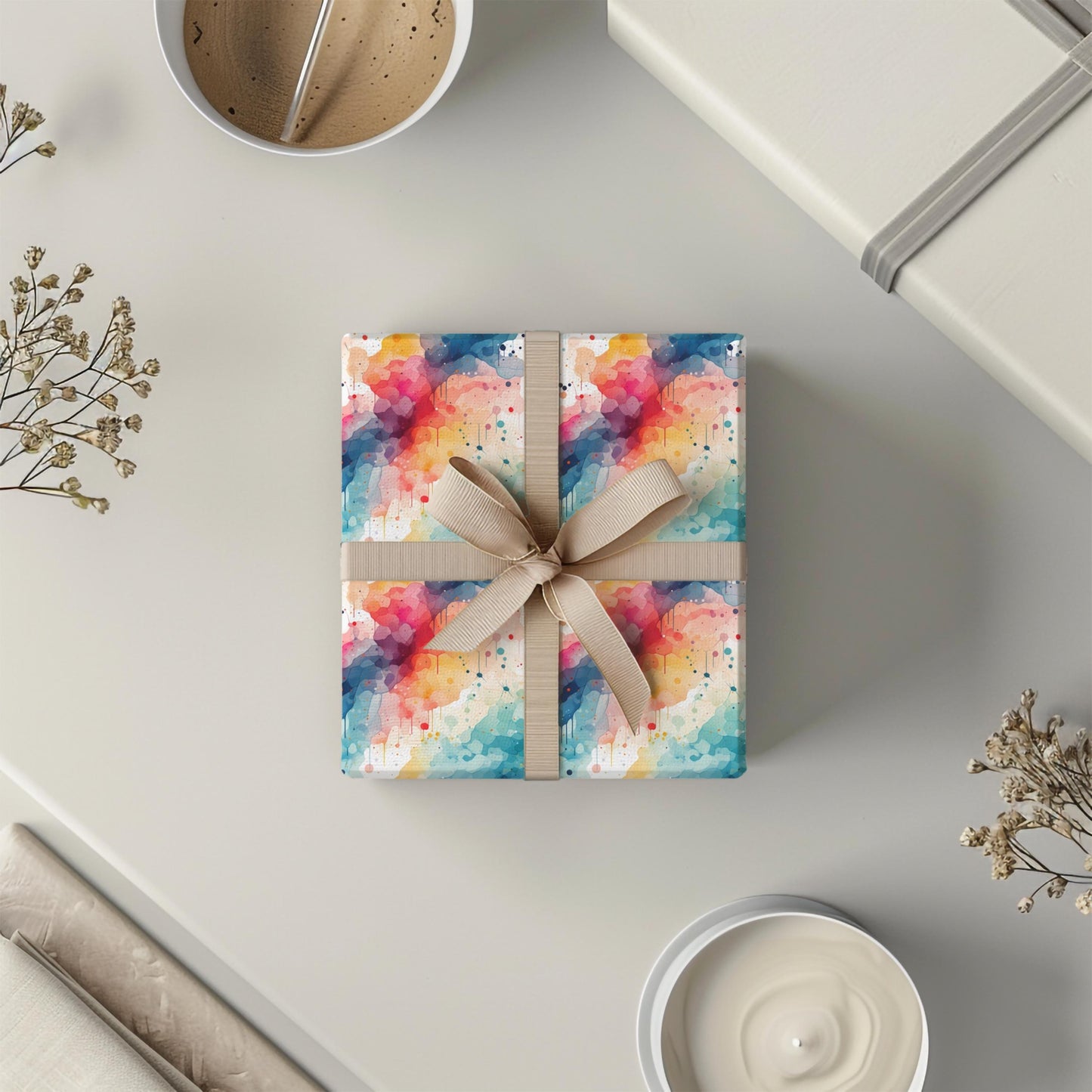 Watercolor Drip Wrapping Paper – Color Splash Abstract Gift Wrap, Artsy Rainbow Ink Design, Satin or Matte Finish