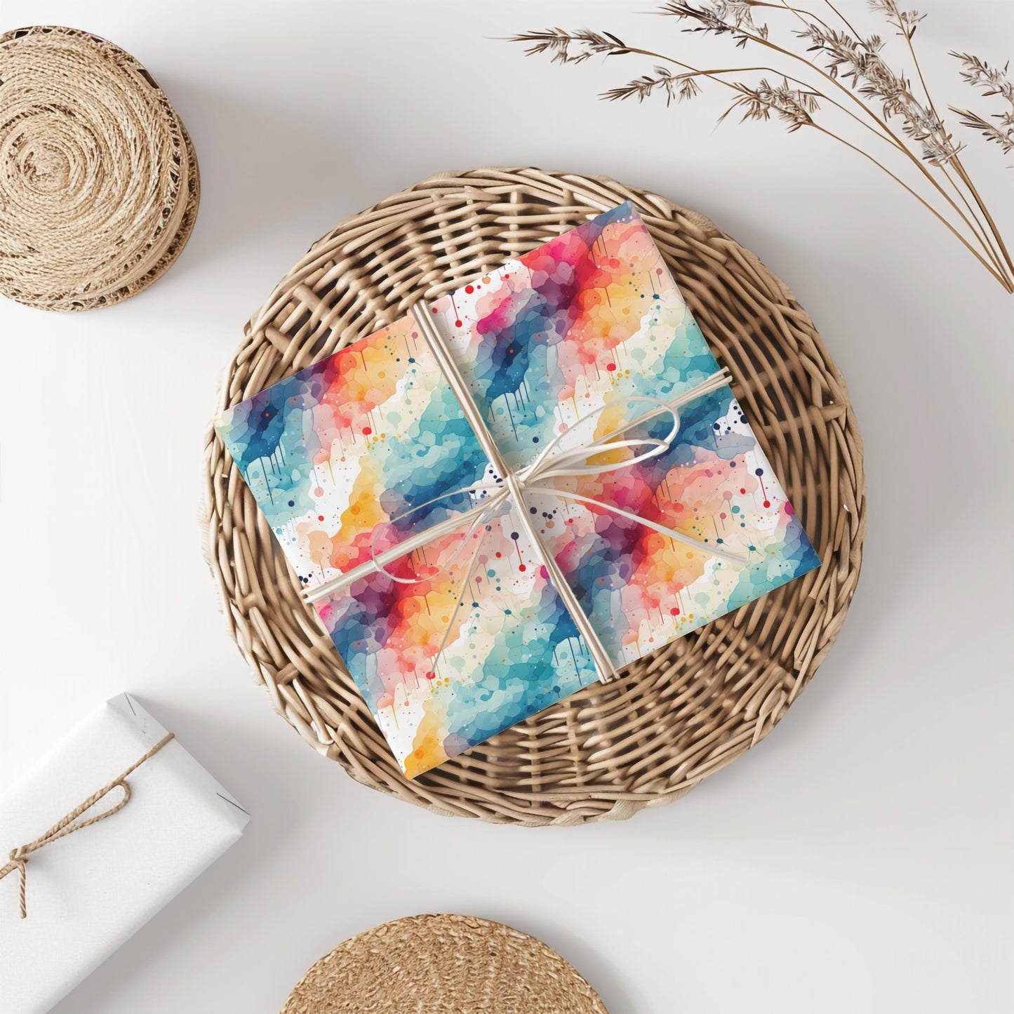 Watercolor Drip Wrapping Paper – Color Splash Abstract Gift Wrap, Artsy Rainbow Ink Design, Satin or Matte Finish