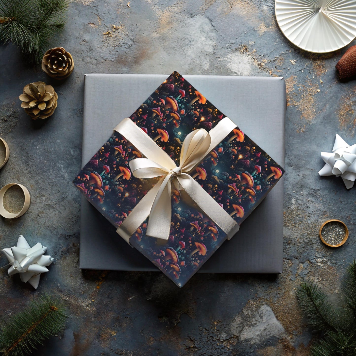 Enchanted Mushroom Wrapping Paper – Fantasy Forest Gift Wrap, Mystical Fungi Design, Available in Satin or Matte