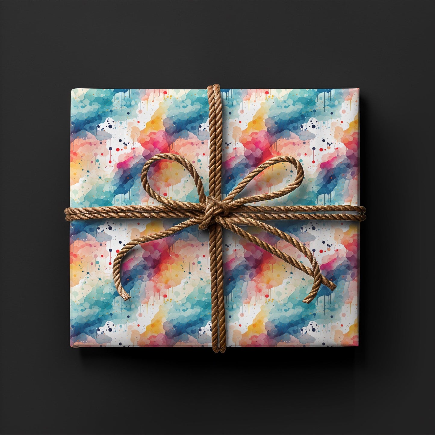 Watercolor Drip Wrapping Paper – Color Splash Abstract Gift Wrap, Artsy Rainbow Ink Design, Satin or Matte Finish