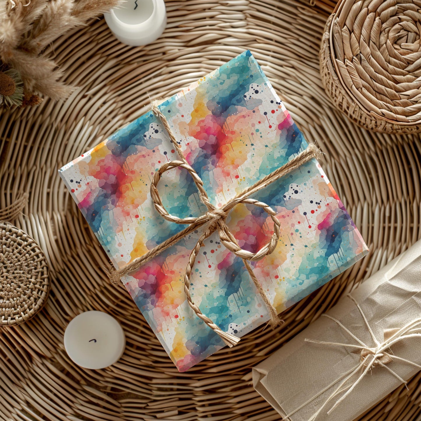 Watercolor Drip Wrapping Paper – Color Splash Abstract Gift Wrap, Artsy Rainbow Ink Design, Satin or Matte Finish