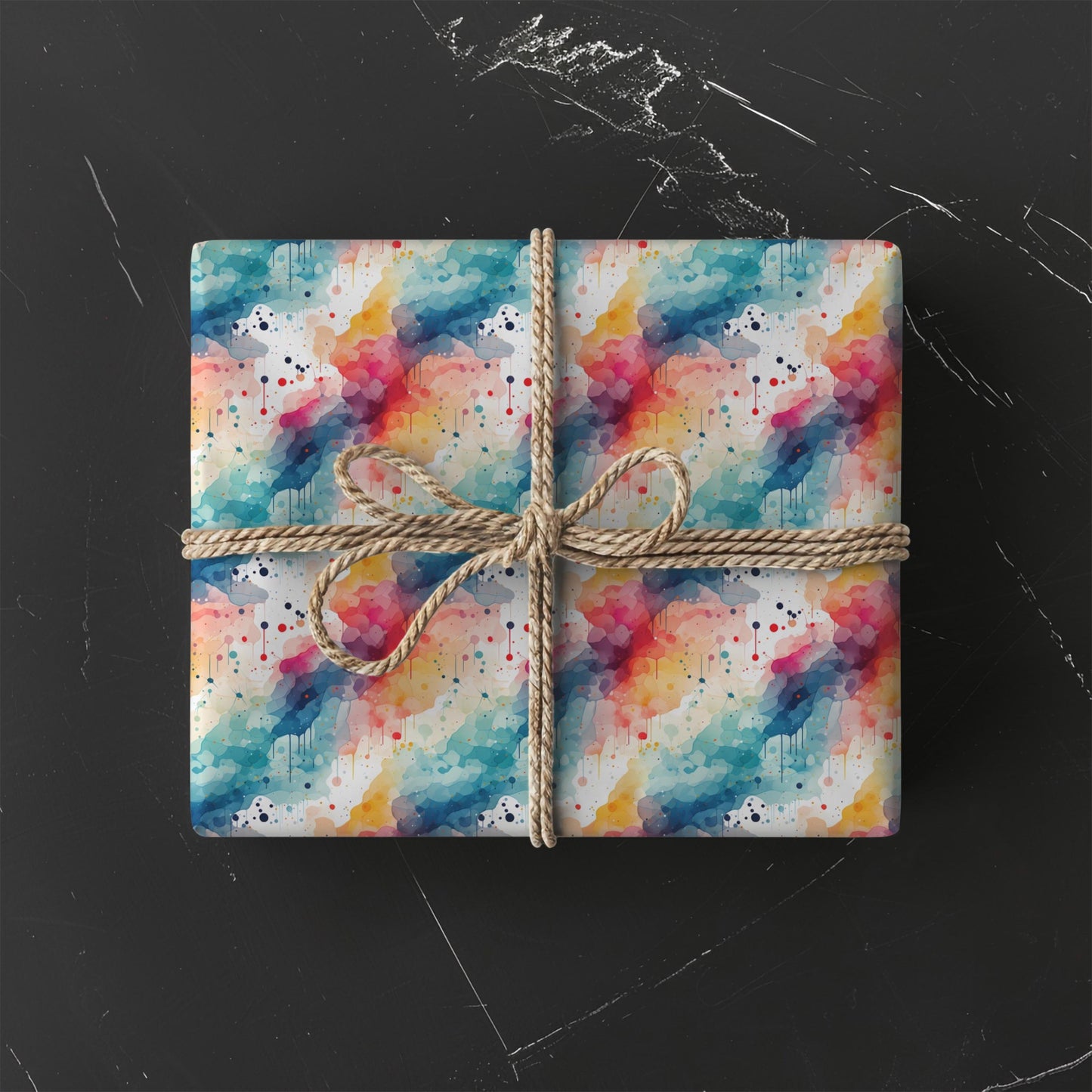 Watercolor Drip Wrapping Paper – Color Splash Abstract Gift Wrap, Artsy Rainbow Ink Design, Satin or Matte Finish