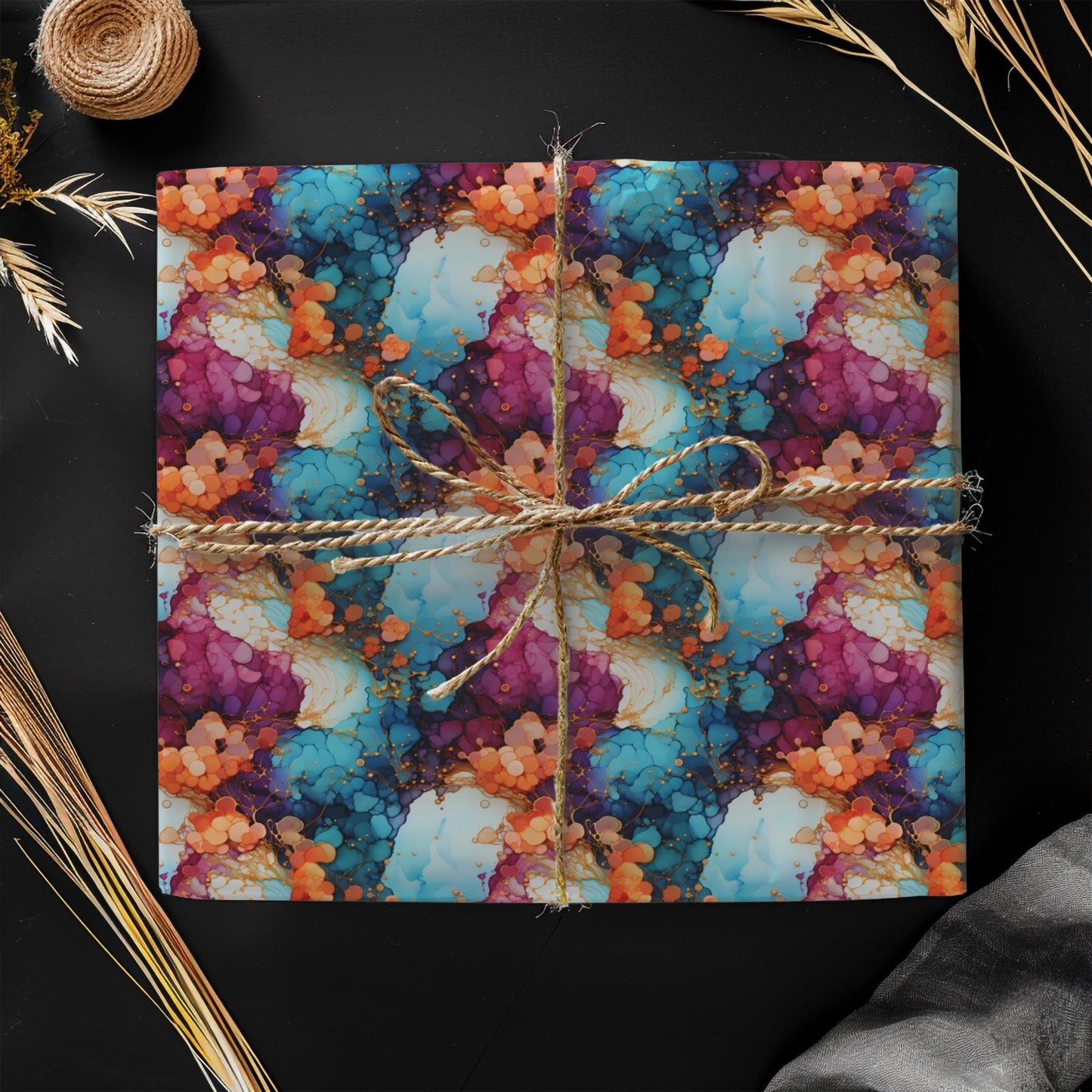 Alcohol Ink Wrapping Paper – Abstract Color Splash Gift Wrap, Vibrant Modern Art Design, Satin or Matte Finish
