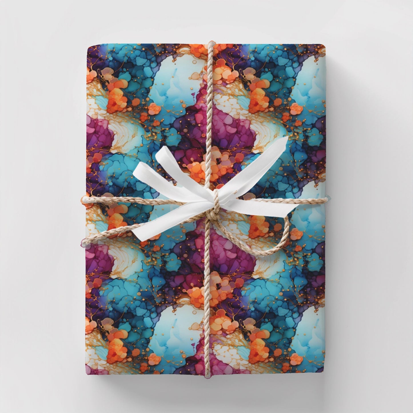 Alcohol Ink Wrapping Paper – Abstract Color Splash Gift Wrap, Vibrant Modern Art Design, Satin or Matte Finish