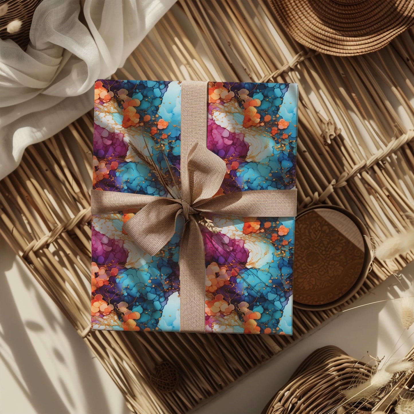 Alcohol Ink Wrapping Paper – Abstract Color Splash Gift Wrap, Vibrant Modern Art Design, Satin or Matte Finish