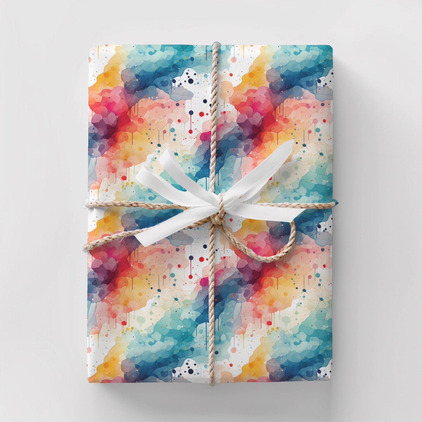 Watercolor Drip Wrapping Paper – Color Splash Abstract Gift Wrap, Artsy Rainbow Ink Design, Satin or Matte Finish