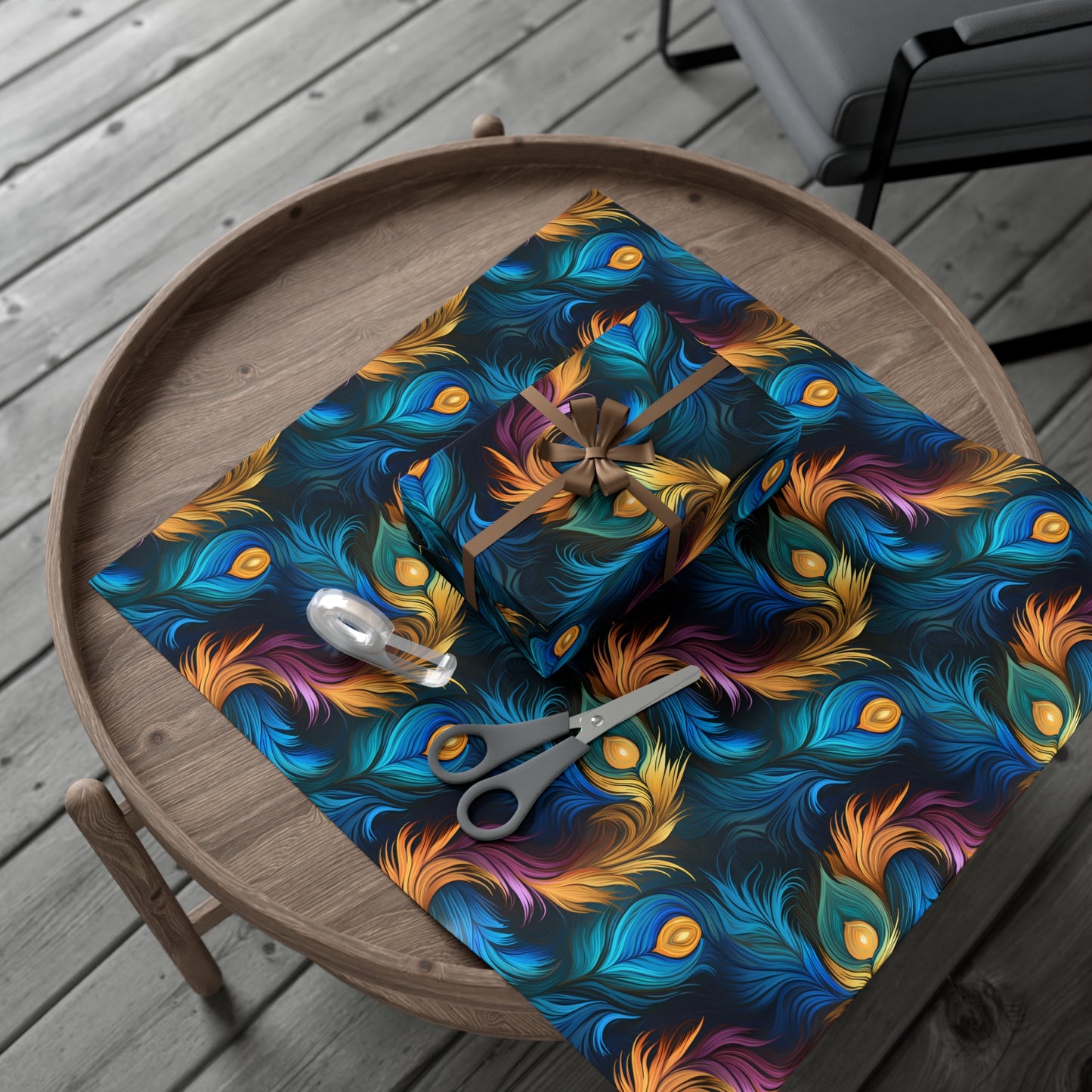 Peacock Feather Gift Wrap. Unique Wrapping Paper, Abstract Modern Art Inspired Design, Satin and Matte Finishes, Multiple Sizes Options