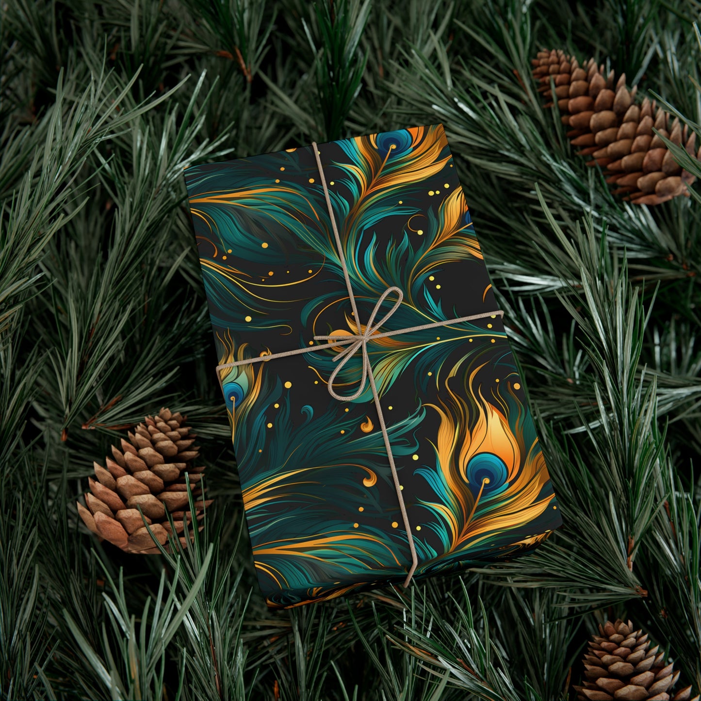 Peacock Feather Gift Wrap. Unique Wrapping Paper, Abstract Modern Art Inspired Design, Satin and Matte Finishes, Multiple Sizes Options