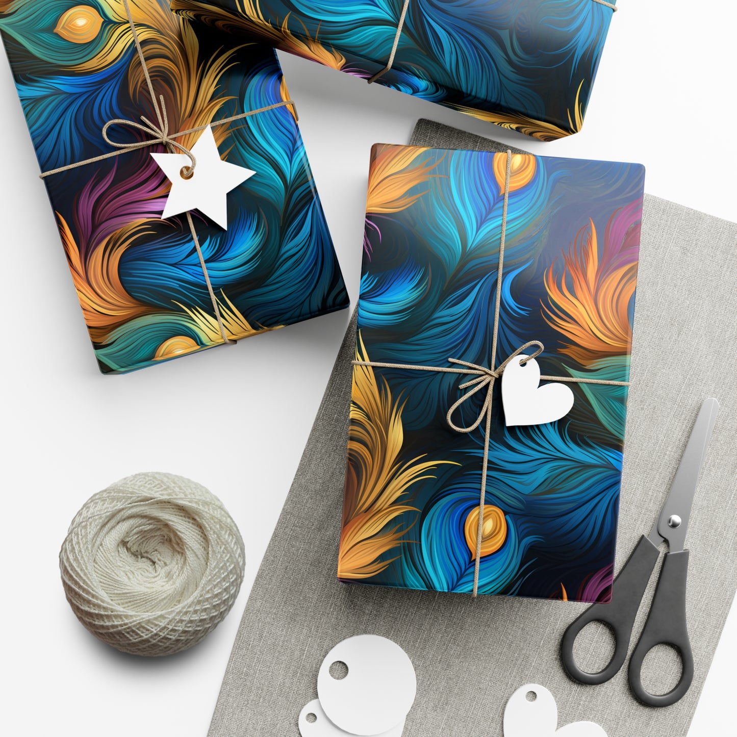 Peacock Feather Gift Wrap. Unique Wrapping Paper, Abstract Modern Art Inspired Design, Satin and Matte Finishes, Multiple Sizes Options