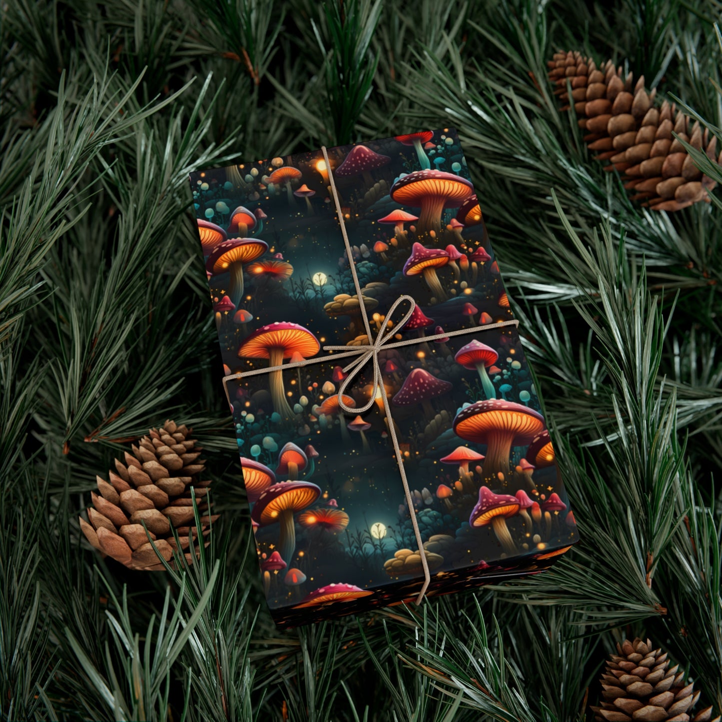 Psychedelic Glowing Mushroom Design Gift Wrap Paper, Unique Holiday Wrapping Paper Pattern, Satin and Matte Finishes, Multiple Size Options