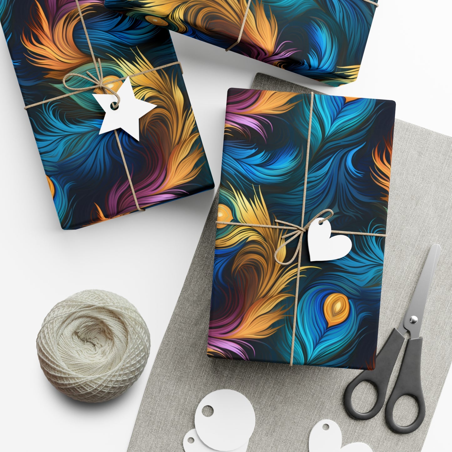 Peacock Feather Gift Wrap. Unique Wrapping Paper, Abstract Modern Art Inspired Design, Satin and Matte Finishes, Multiple Sizes Options