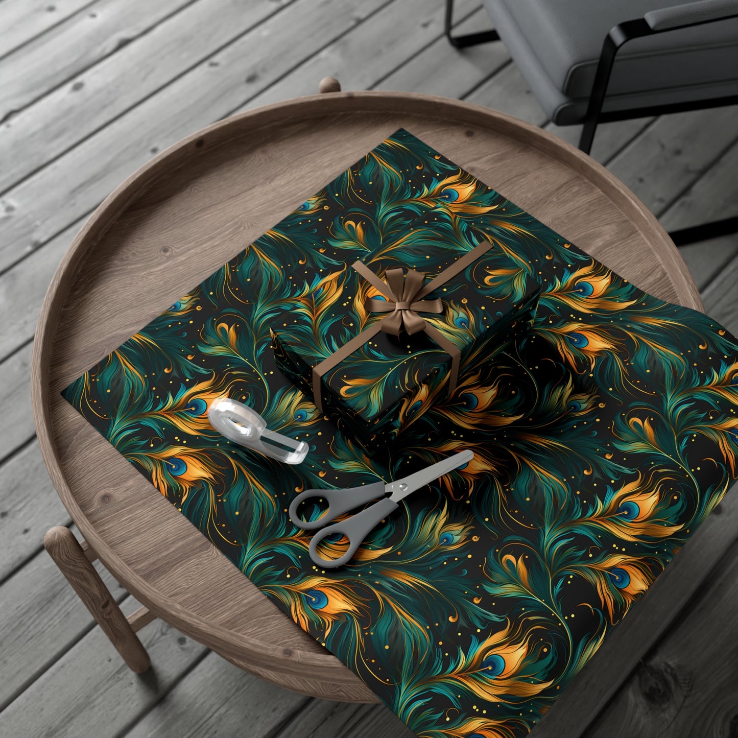 Peacock Feather Gift Wrap. Unique Wrapping Paper, Abstract Modern Art Inspired Design, Satin and Matte Finishes, Multiple Sizes Options