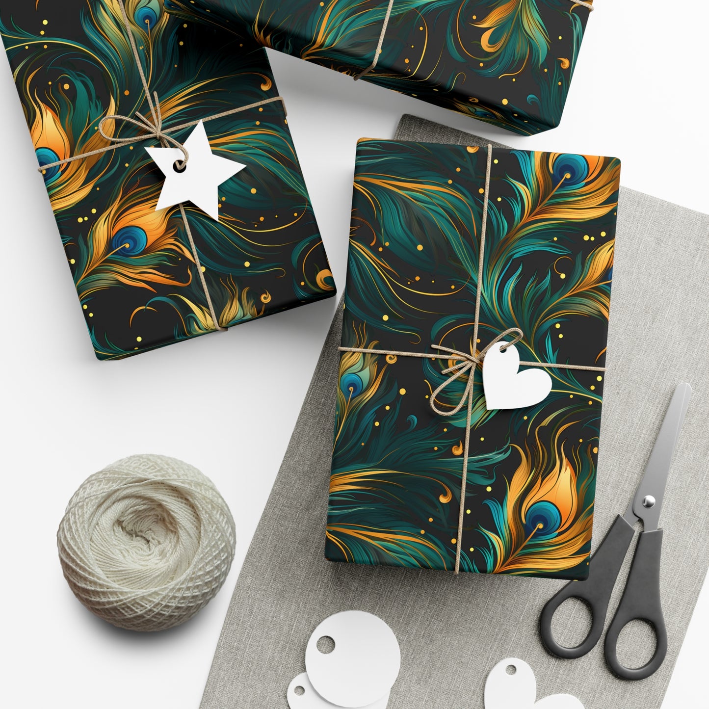 Peacock Feather Gift Wrap. Unique Wrapping Paper, Abstract Modern Art Inspired Design, Satin and Matte Finishes, Multiple Sizes Options