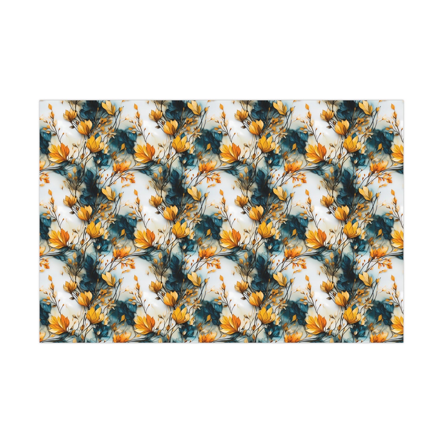 Yellow Teal and White Floral Gift Wrap Paper