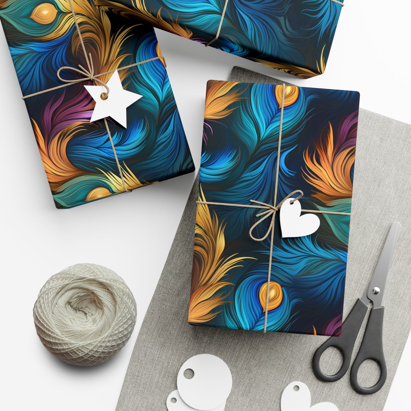 Peacock Feather Gift Wrap. Unique Wrapping Paper, Abstract Modern Art Inspired Design, Satin and Matte Finishes, Multiple Sizes Options