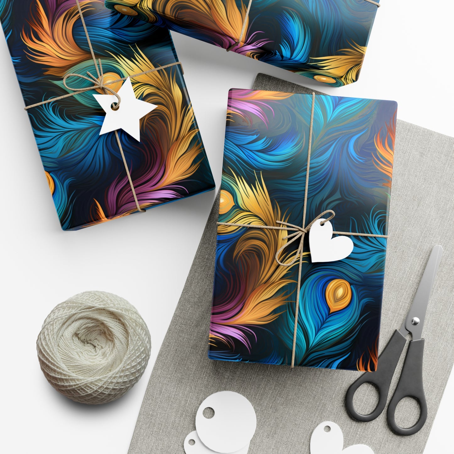 Peacock Feather Gift Wrap. Unique Wrapping Paper, Abstract Modern Art Inspired Design, Satin and Matte Finishes, Multiple Sizes Options