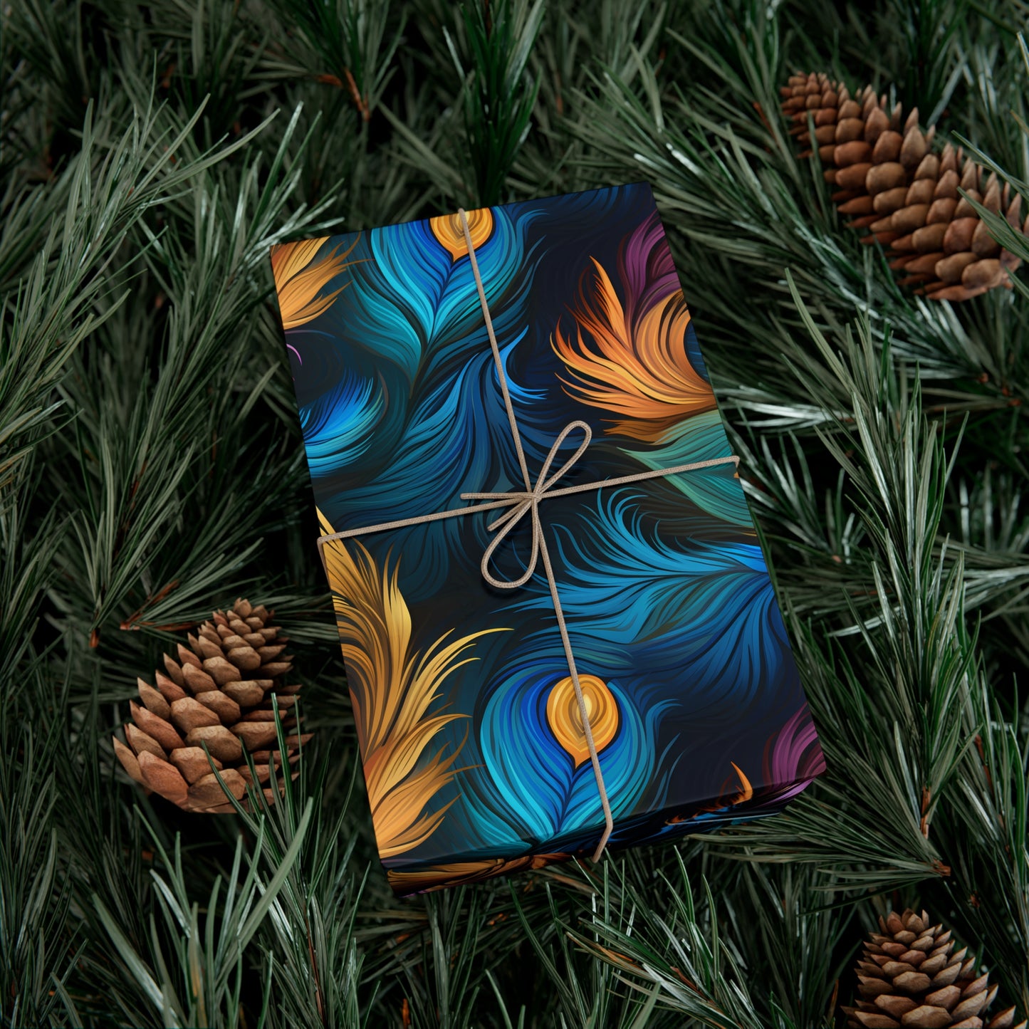 Peacock Feather Gift Wrap. Unique Wrapping Paper, Abstract Modern Art Inspired Design, Satin and Matte Finishes, Multiple Sizes Options