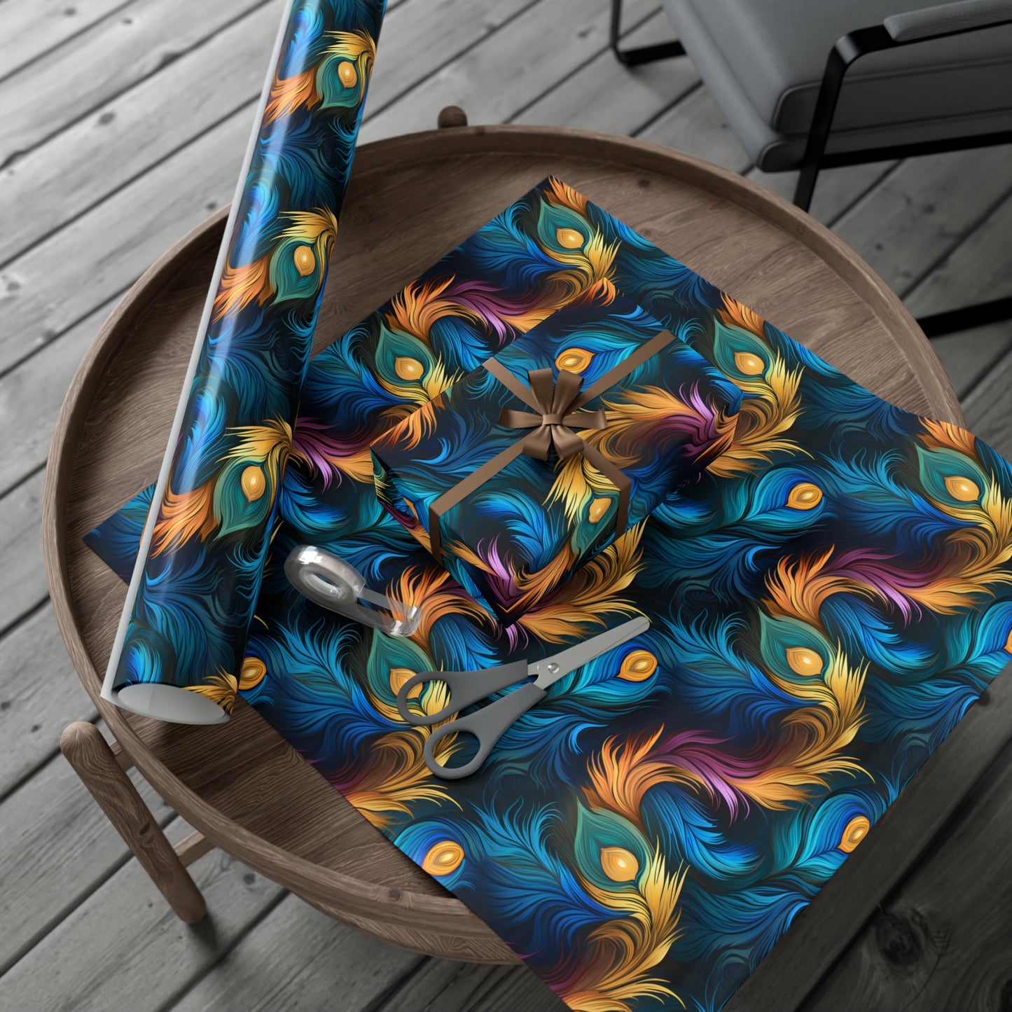 Peacock Feather Gift Wrap. Unique Wrapping Paper, Abstract Modern Art Inspired Design, Satin and Matte Finishes, Multiple Sizes Options