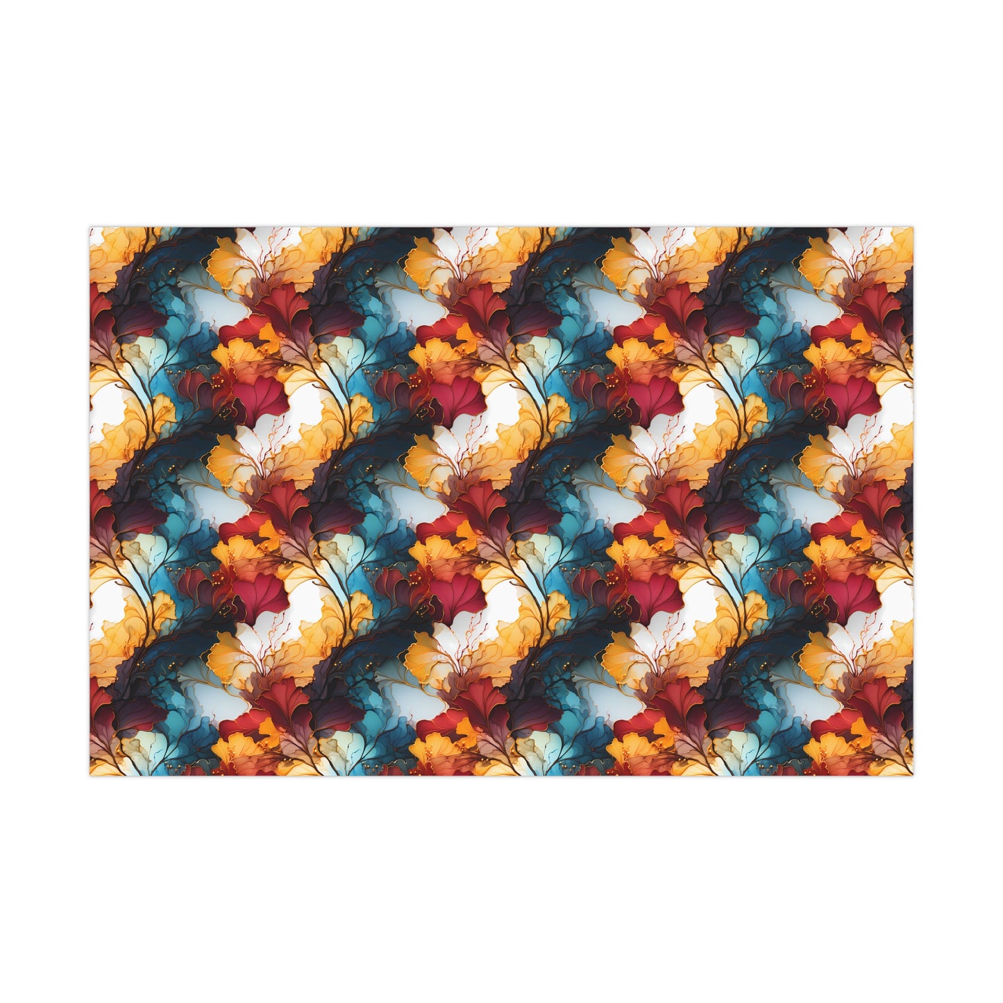 Red Teal and Gold Floral Wrapping Paper