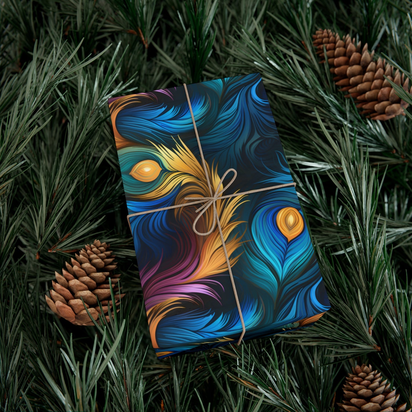 Peacock Feather Gift Wrap. Unique Wrapping Paper, Abstract Modern Art Inspired Design, Satin and Matte Finishes, Multiple Sizes Options