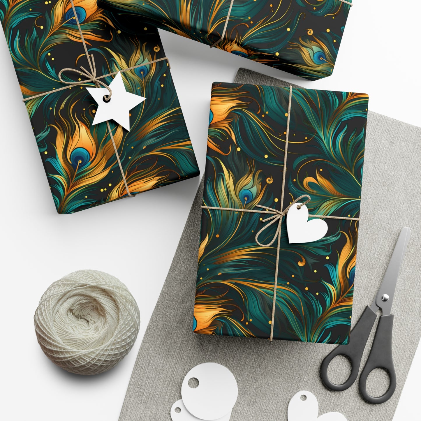 Peacock Feather Gift Wrap. Unique Wrapping Paper, Abstract Modern Art Inspired Design, Satin and Matte Finishes, Multiple Sizes Options