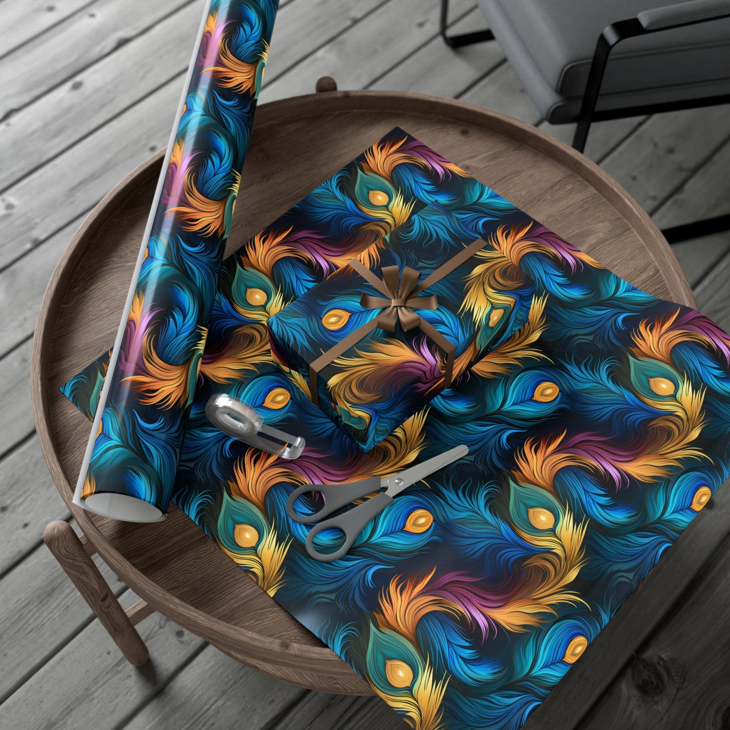 Peacock Feather Gift Wrap. Unique Wrapping Paper, Abstract Modern Art Inspired Design, Satin and Matte Finishes, Multiple Sizes Options