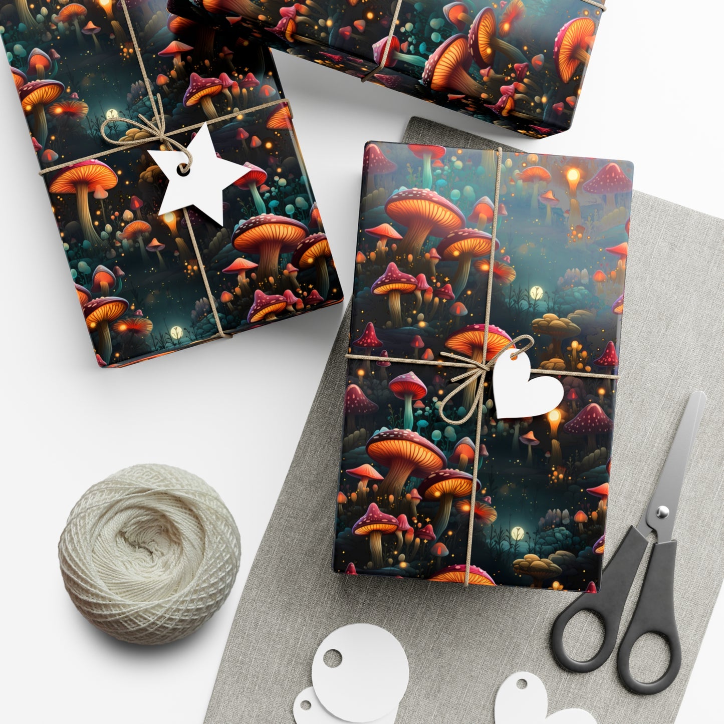 Psychedelic Glowing Mushroom Design Gift Wrap Paper, Unique Holiday Wrapping Paper Pattern, Satin and Matte Finishes, Multiple Size Options