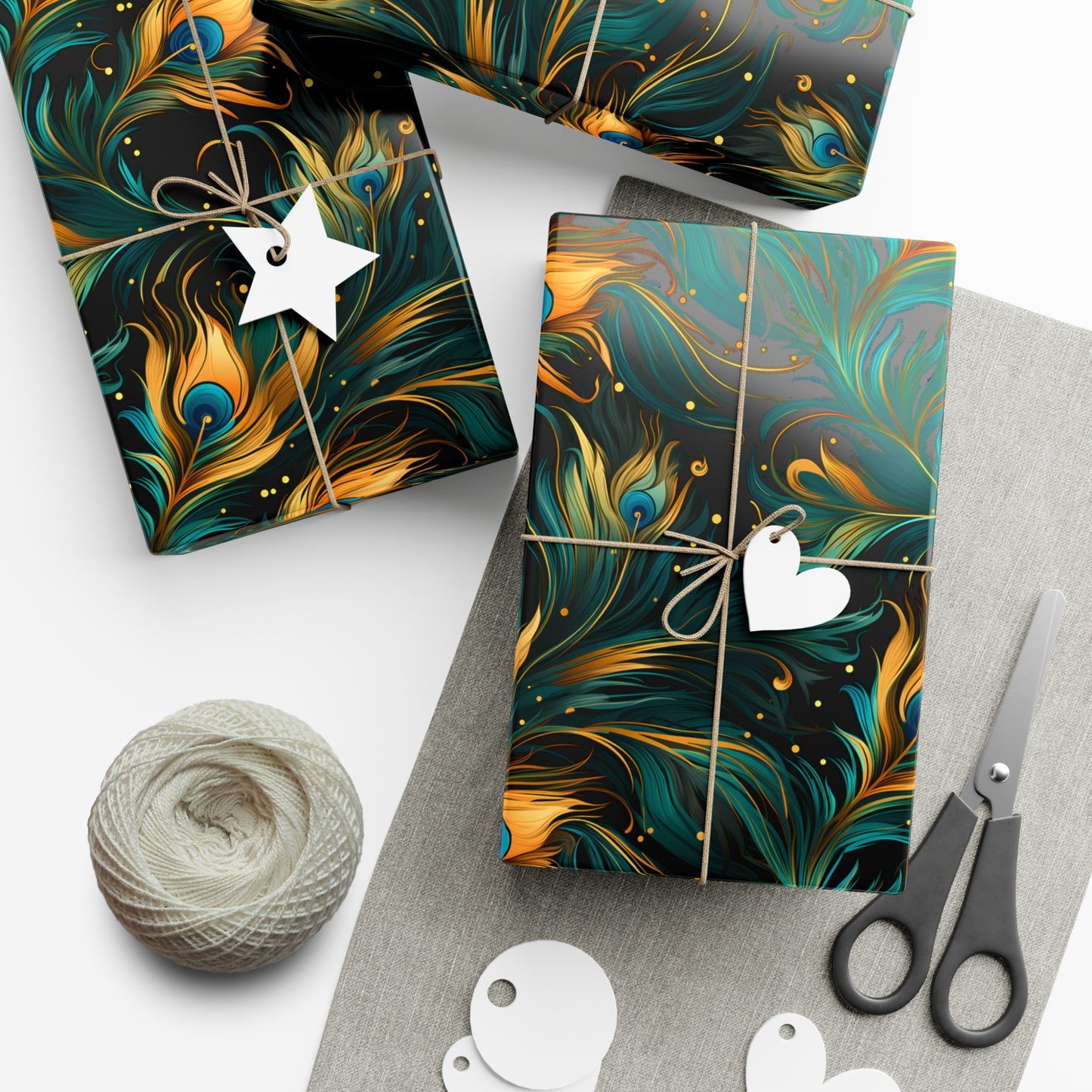 Peacock Feather Gift Wrap. Unique Wrapping Paper, Abstract Modern Art Inspired Design, Satin and Matte Finishes, Multiple Sizes Options