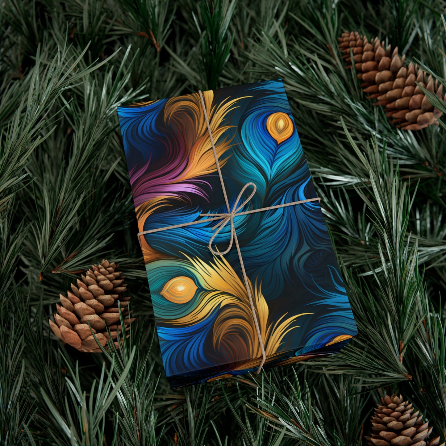 Peacock Feather Gift Wrap. Unique Wrapping Paper, Abstract Modern Art Inspired Design, Satin and Matte Finishes, Multiple Sizes Options