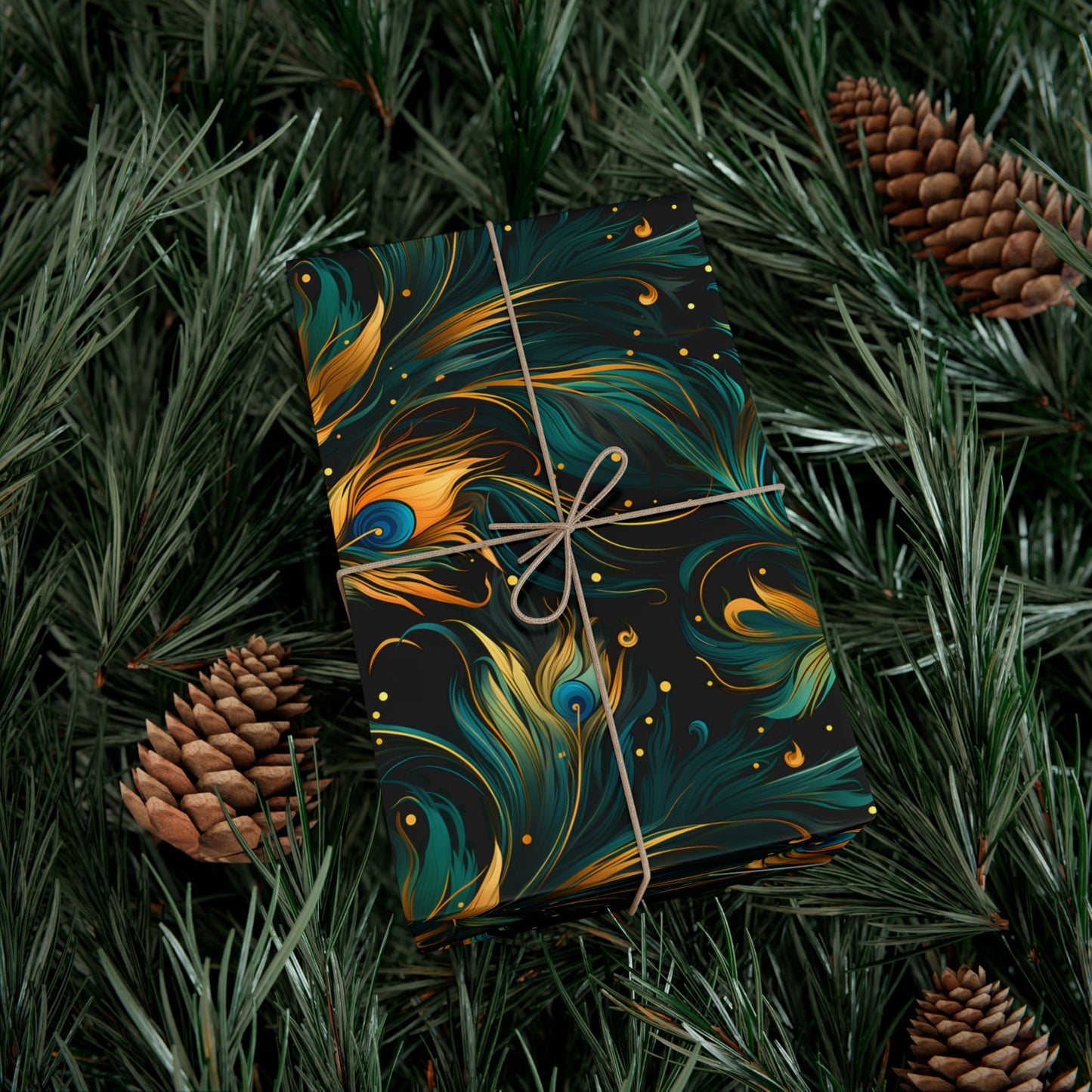 Peacock Feather Gift Wrap. Unique Wrapping Paper, Abstract Modern Art Inspired Design, Satin and Matte Finishes, Multiple Sizes Options