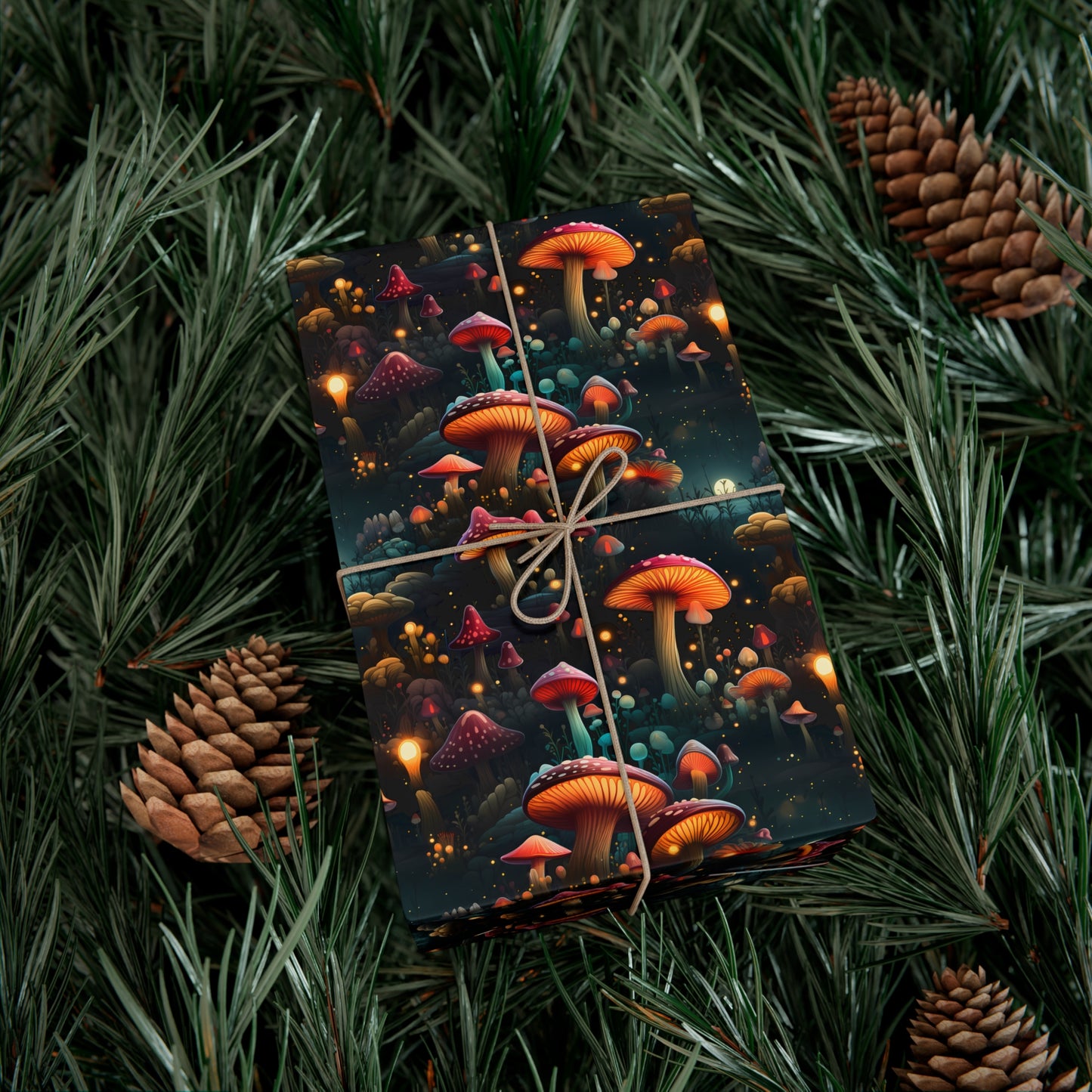 Psychedelic Glowing Mushroom Design Gift Wrap Paper, Unique Holiday Wrapping Paper Pattern, Satin and Matte Finishes, Multiple Size Options