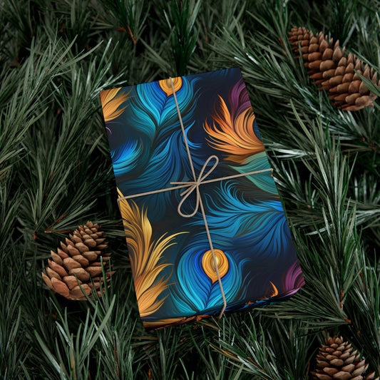 Peacock Feather Gift Wrap. Unique Wrapping Paper, Abstract Modern Art Inspired Design, Satin and Matte Finishes, Multiple Sizes Options