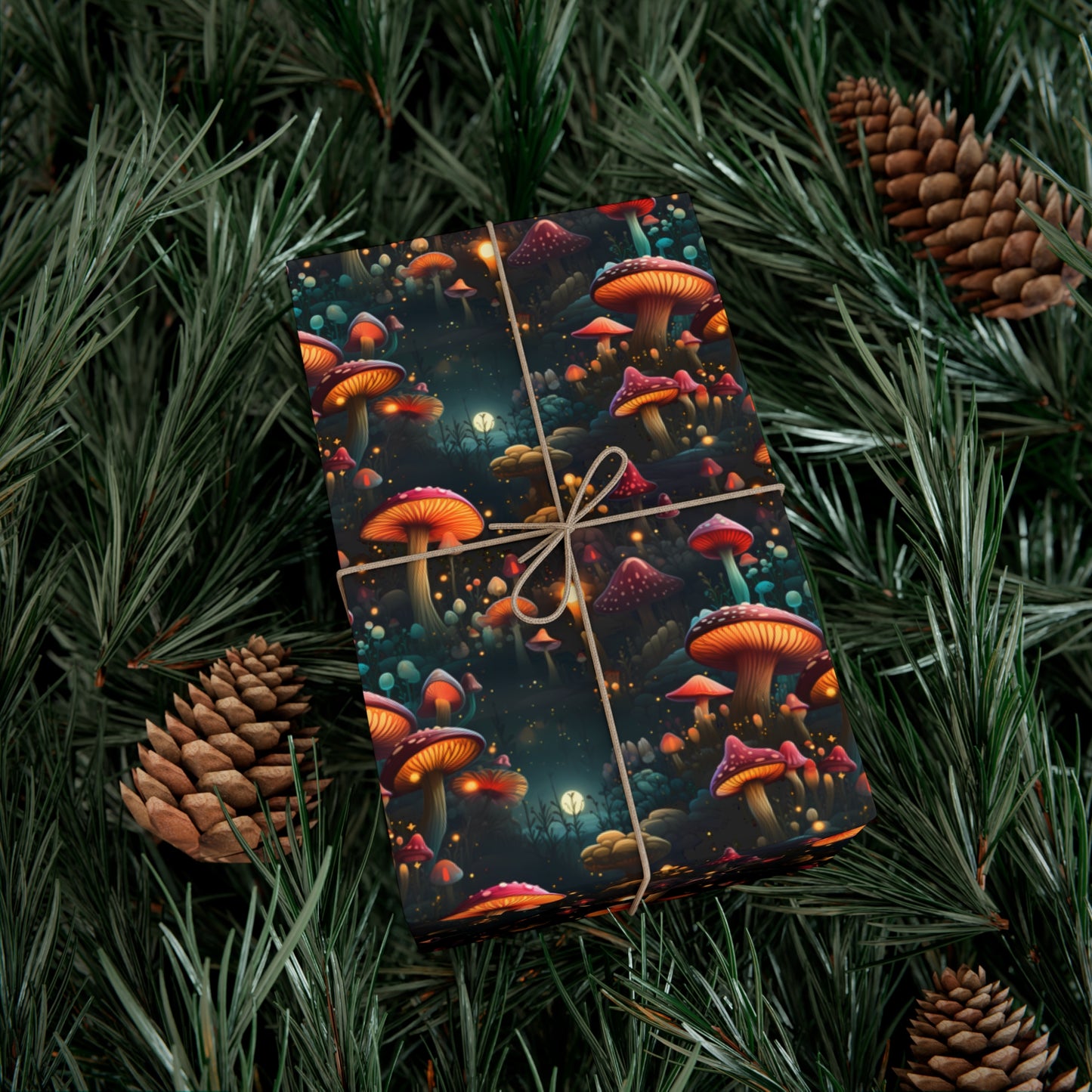 Psychedelic Glowing Mushroom Design Gift Wrap Paper, Unique Holiday Wrapping Paper Pattern, Satin and Matte Finishes, Multiple Size Options