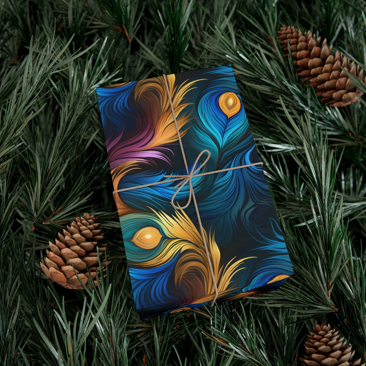 Peacock Feather Gift Wrap. Unique Wrapping Paper, Abstract Modern Art Inspired Design, Satin and Matte Finishes, Multiple Sizes Options