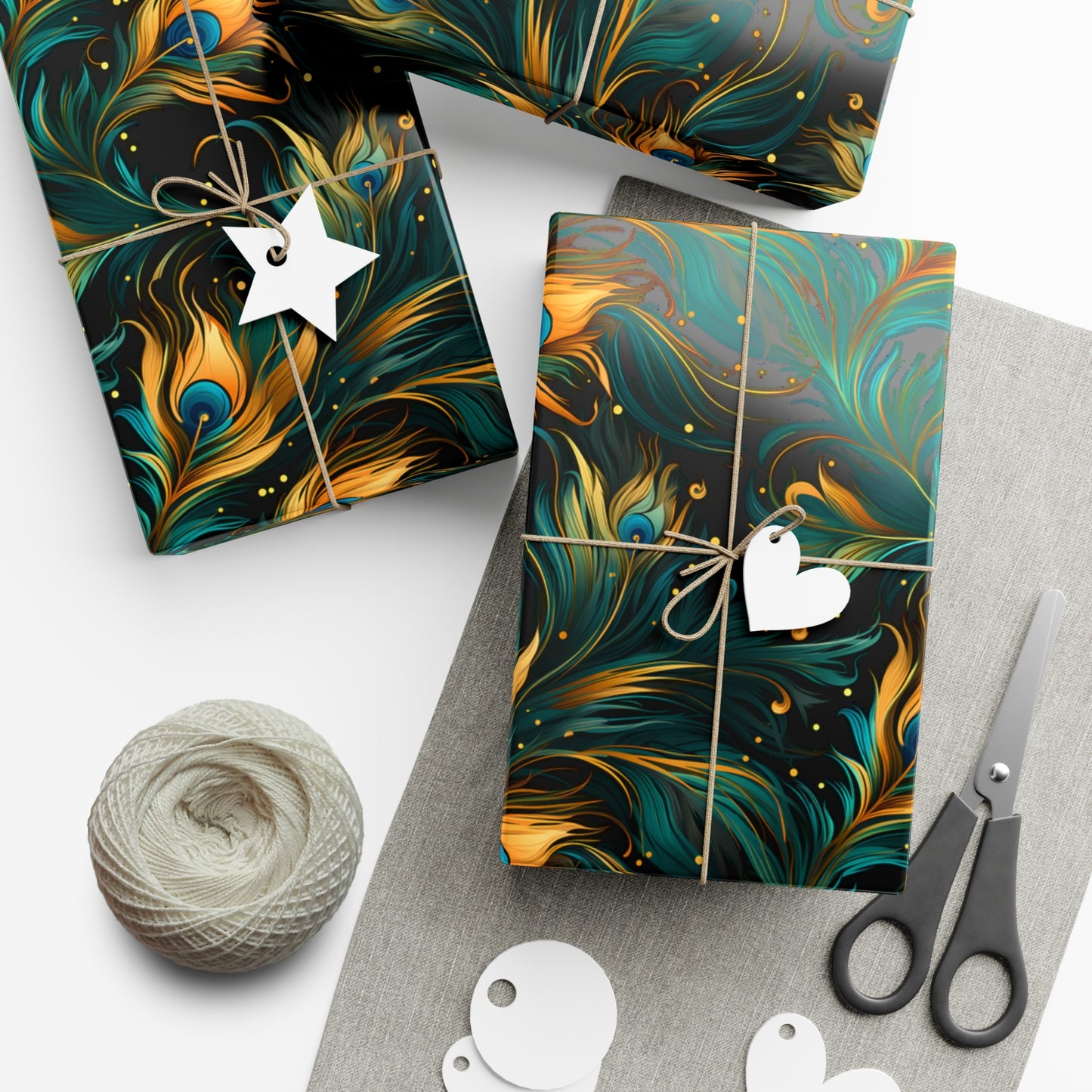 Peacock Feather Gift Wrap. Unique Wrapping Paper, Abstract Modern Art Inspired Design, Satin and Matte Finishes, Multiple Sizes Options