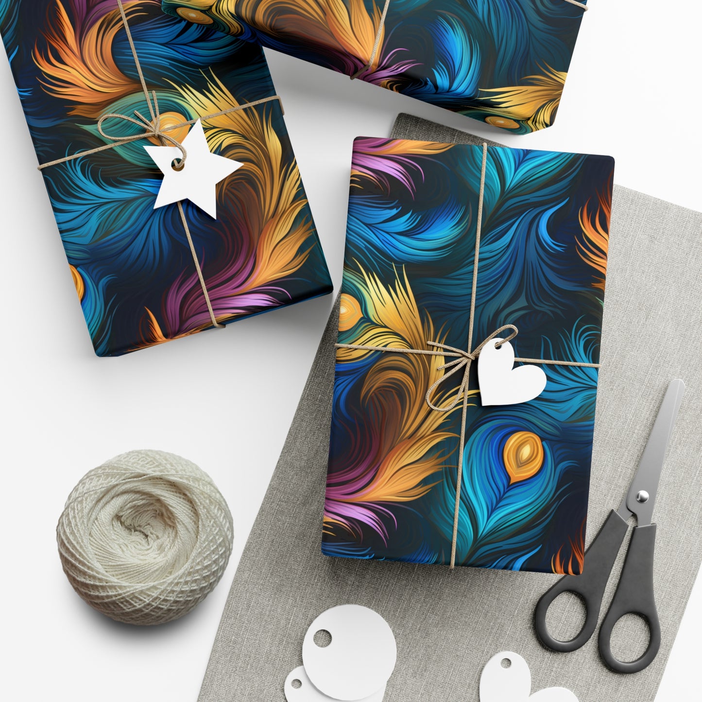 Peacock Feather Gift Wrap. Unique Wrapping Paper, Abstract Modern Art Inspired Design, Satin and Matte Finishes, Multiple Sizes Options