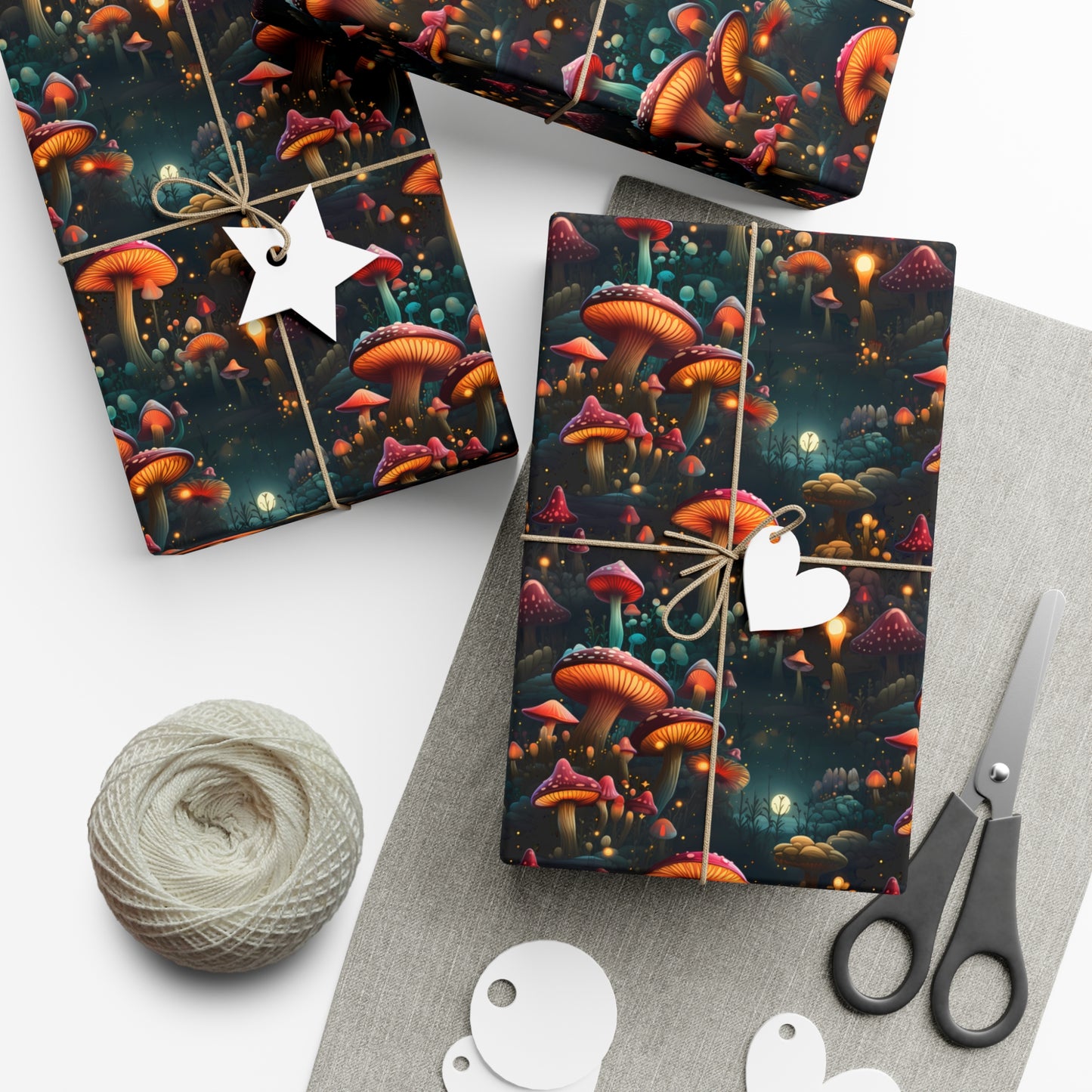 Psychedelic Glowing Mushroom Design Gift Wrap Paper, Unique Holiday Wrapping Paper Pattern, Satin and Matte Finishes, Multiple Size Options