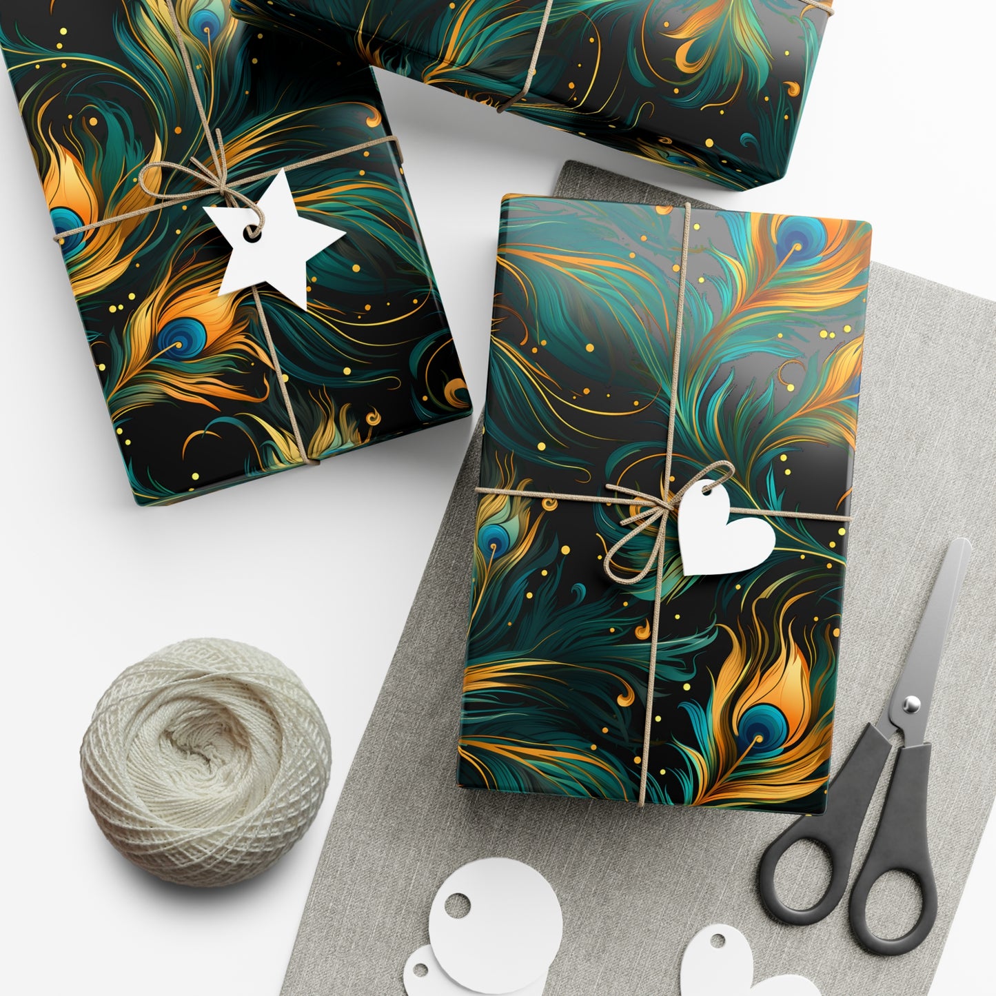 Peacock Feather Gift Wrap. Unique Wrapping Paper, Abstract Modern Art Inspired Design, Satin and Matte Finishes, Multiple Sizes Options