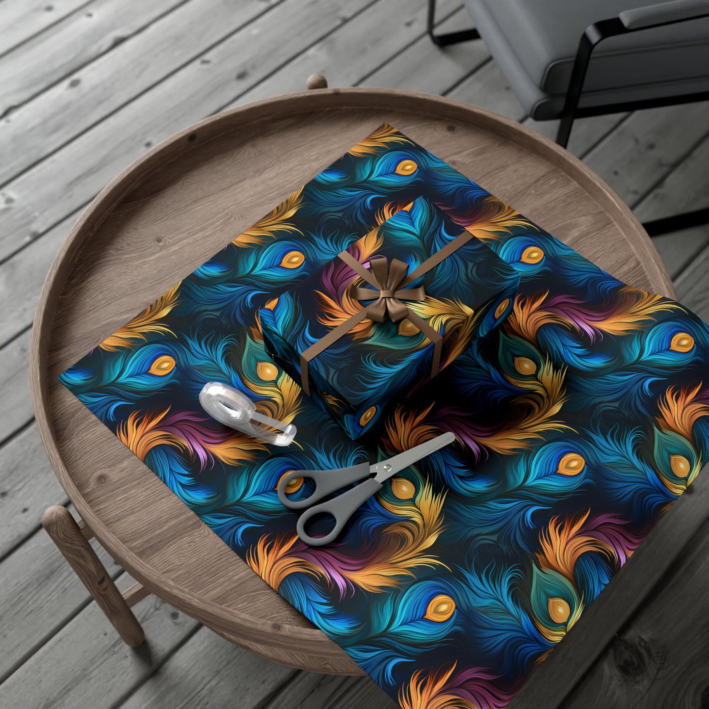 Peacock Feather Gift Wrap. Unique Wrapping Paper, Abstract Modern Art Inspired Design, Satin and Matte Finishes, Multiple Sizes Options