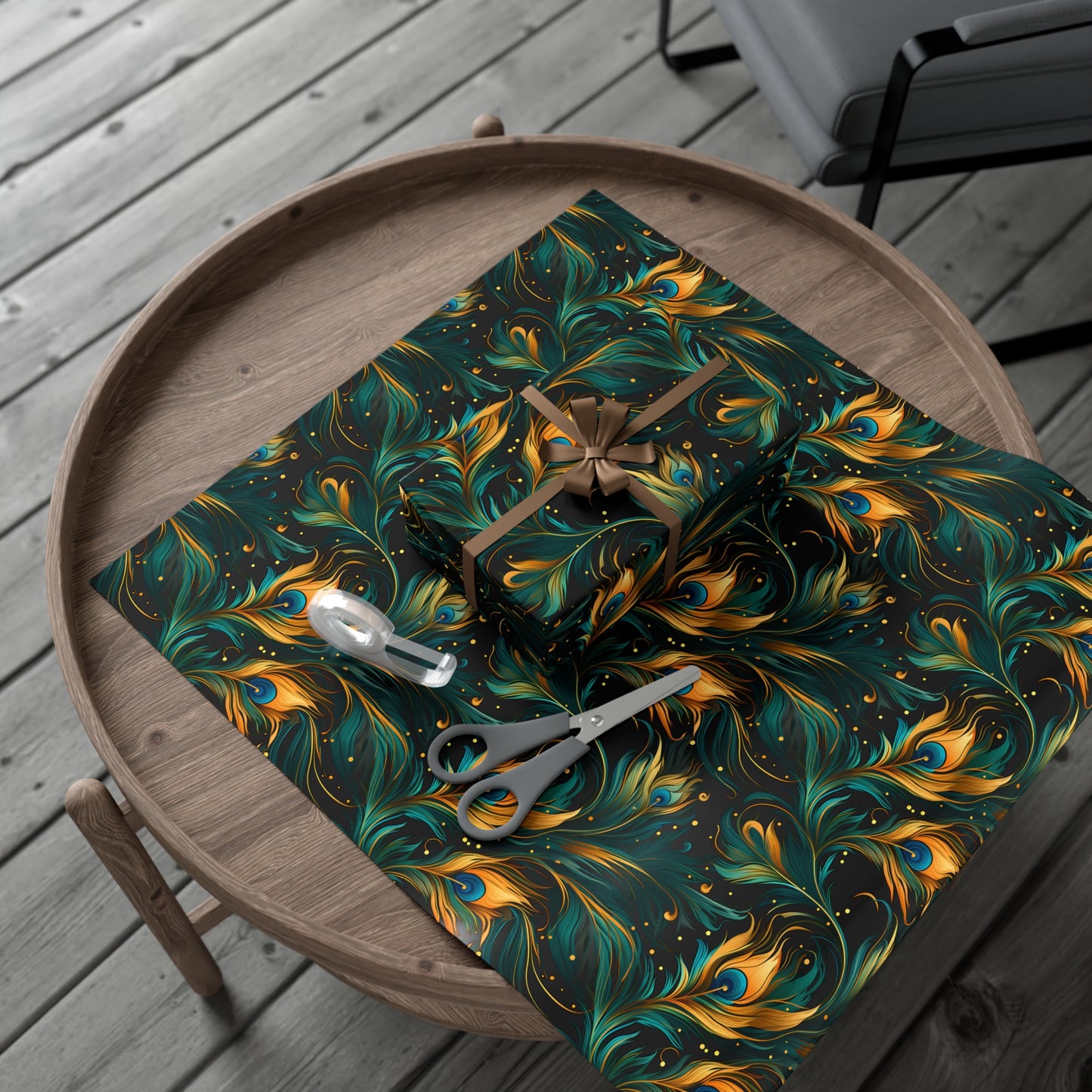 Peacock Feather Gift Wrap. Unique Wrapping Paper, Abstract Modern Art Inspired Design, Satin and Matte Finishes, Multiple Sizes Options