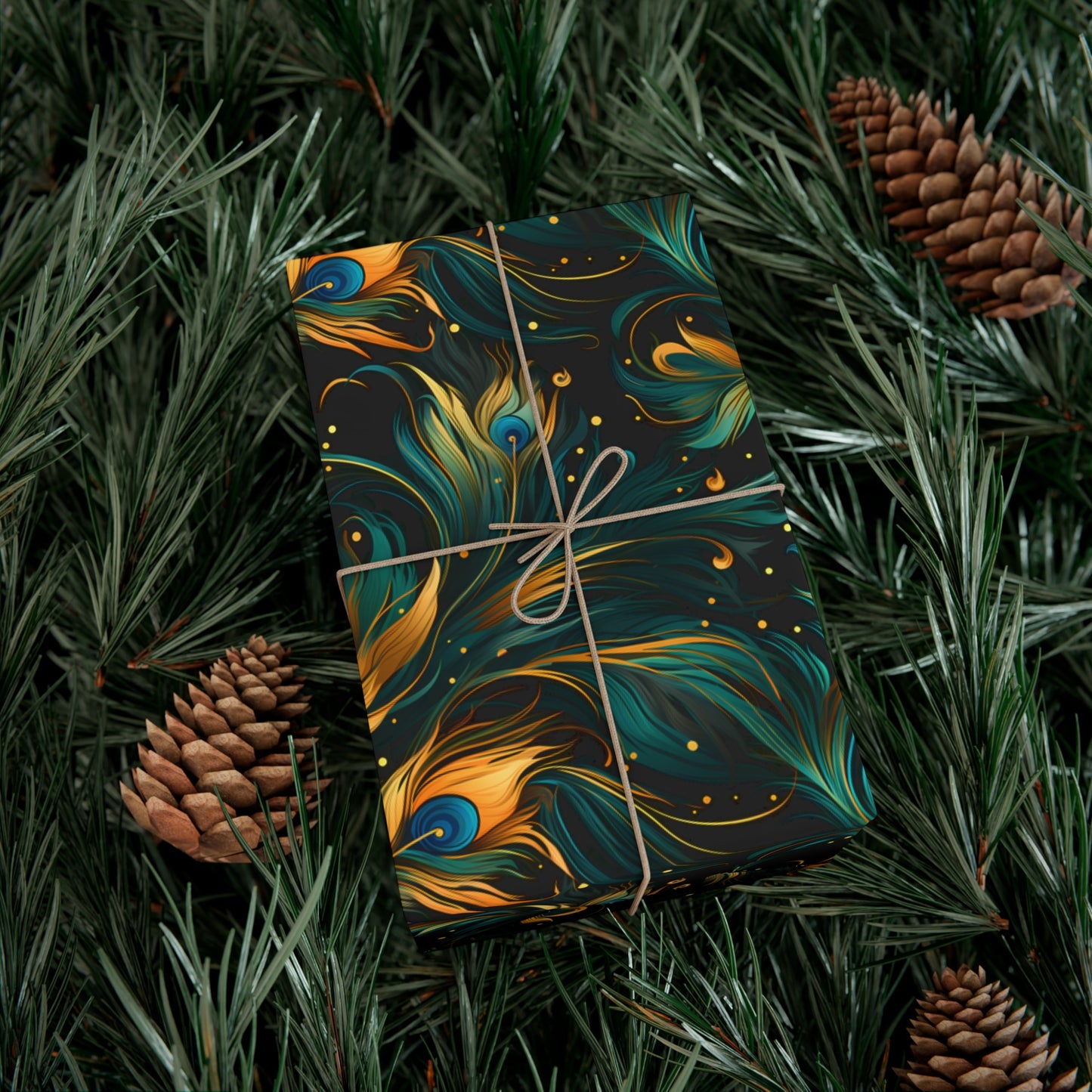 Peacock Feather Gift Wrap. Unique Wrapping Paper, Abstract Modern Art Inspired Design, Satin and Matte Finishes, Multiple Sizes Options