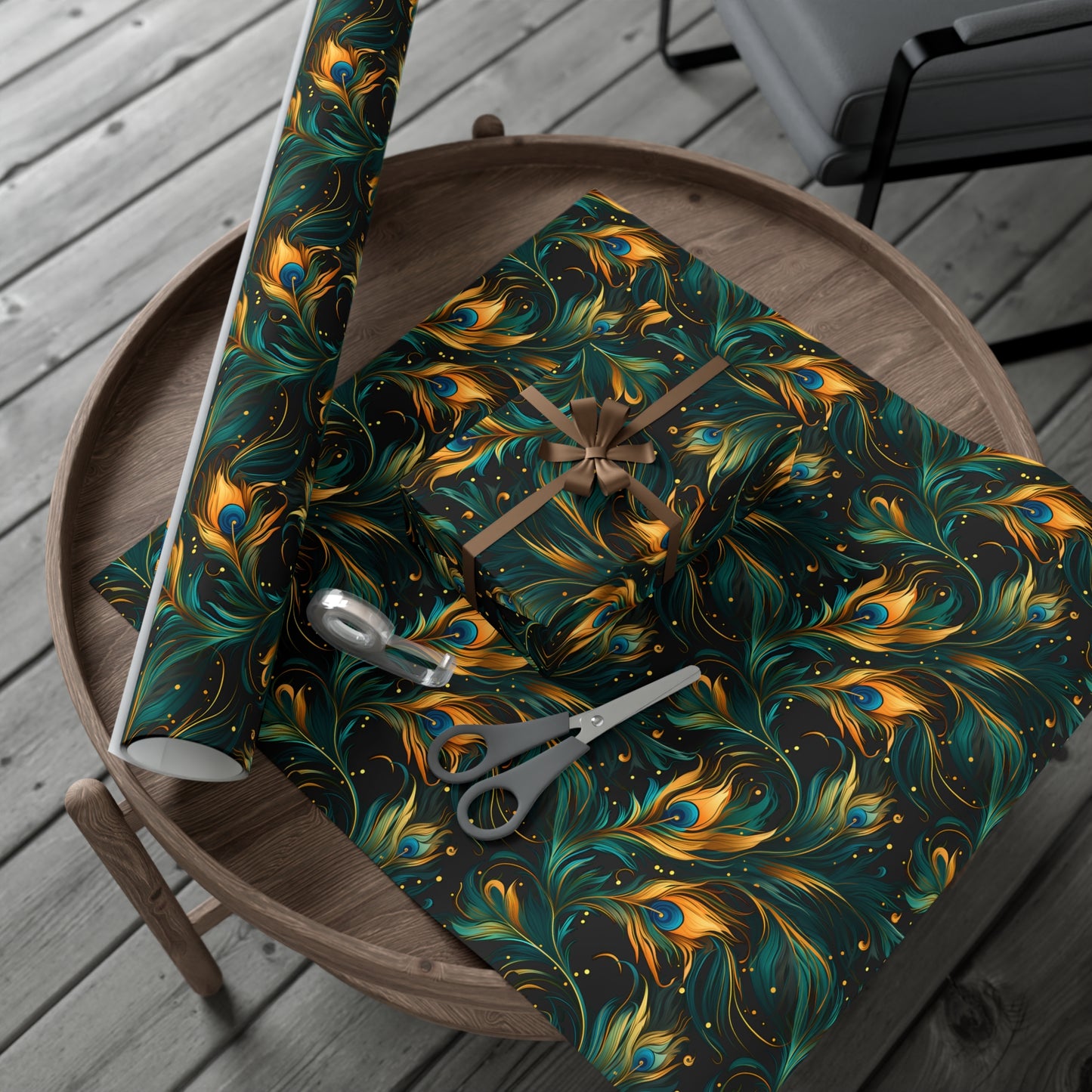 Peacock Feather Gift Wrap. Unique Wrapping Paper, Abstract Modern Art Inspired Design, Satin and Matte Finishes, Multiple Sizes Options