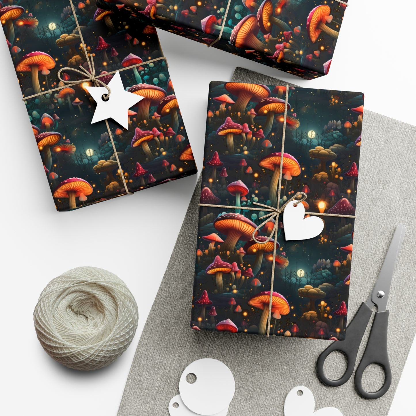 Psychedelic Glowing Mushroom Design Gift Wrap Paper, Unique Holiday Wrapping Paper Pattern, Satin and Matte Finishes, Multiple Size Options