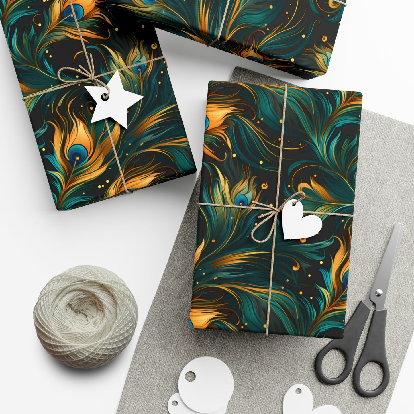 Peacock Feather Gift Wrap. Unique Wrapping Paper, Abstract Modern Art Inspired Design, Satin and Matte Finishes, Multiple Sizes Options