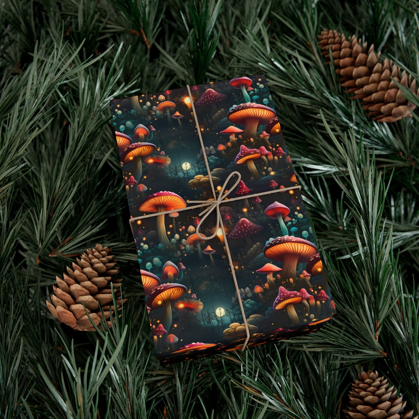 Psychedelic Glowing Mushroom Design Gift Wrap Paper, Unique Holiday Wrapping Paper Pattern, Satin and Matte Finishes, Multiple Size Options